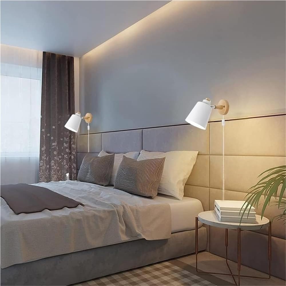 Adjustable Plug in Wall Sconce Modern Indoor Lamp with E27 Socket On Off Switch Mounted Spotlight Lighting Fixture for Bedroom Living Room Hallway Bedside(White)