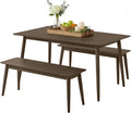 Alaterre Furniture Calais Dining – 3 Piece Dining Table Set for 4 with Benches – Mid Century Modern 59-Inch Solid Wood Kitchen & Dining Room Table with Two 46-Inch Bench (Pecan Finish)