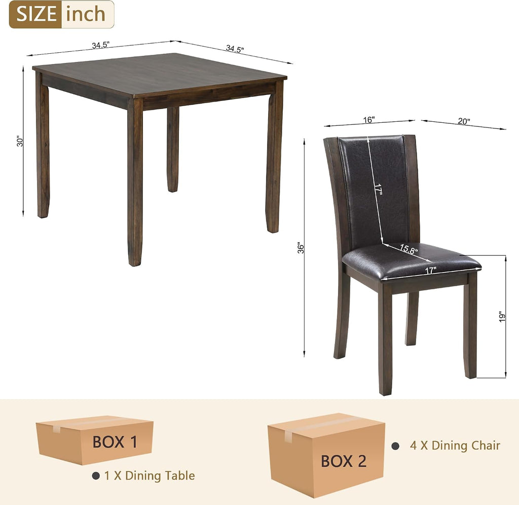 5-Piece Dining Table Set for 4, Kitchen Dining Table with 4 Soft Cushioned Solid Wood Chairs, Ideal for Home or Restaurant Use.(Dark Walnut_Small)