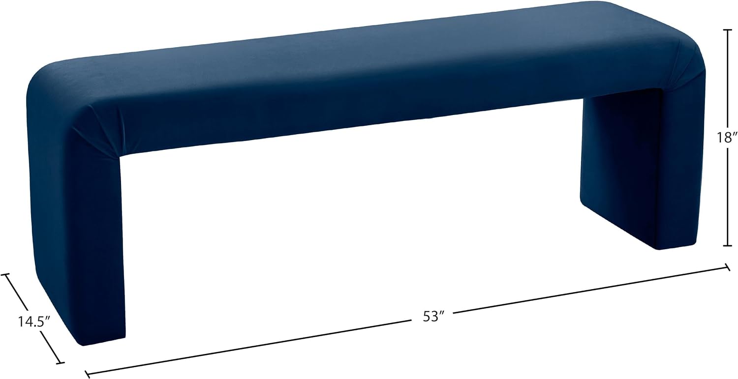 Meridian Furniture Minimalist Collection Modern | Contemporary Velvet Upholstered Bench, 53' W x 14.75' D x 18.25' H, Navy