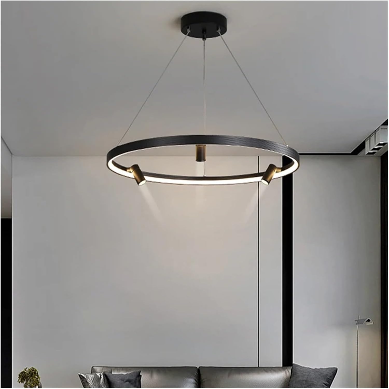 Remote Dimming Circle Modern LED Chandelier Lights Living Dining Room Pendant Bedroom Hall Lamps with Spotlight Indoor Lighting,Contemporary Dining Room
