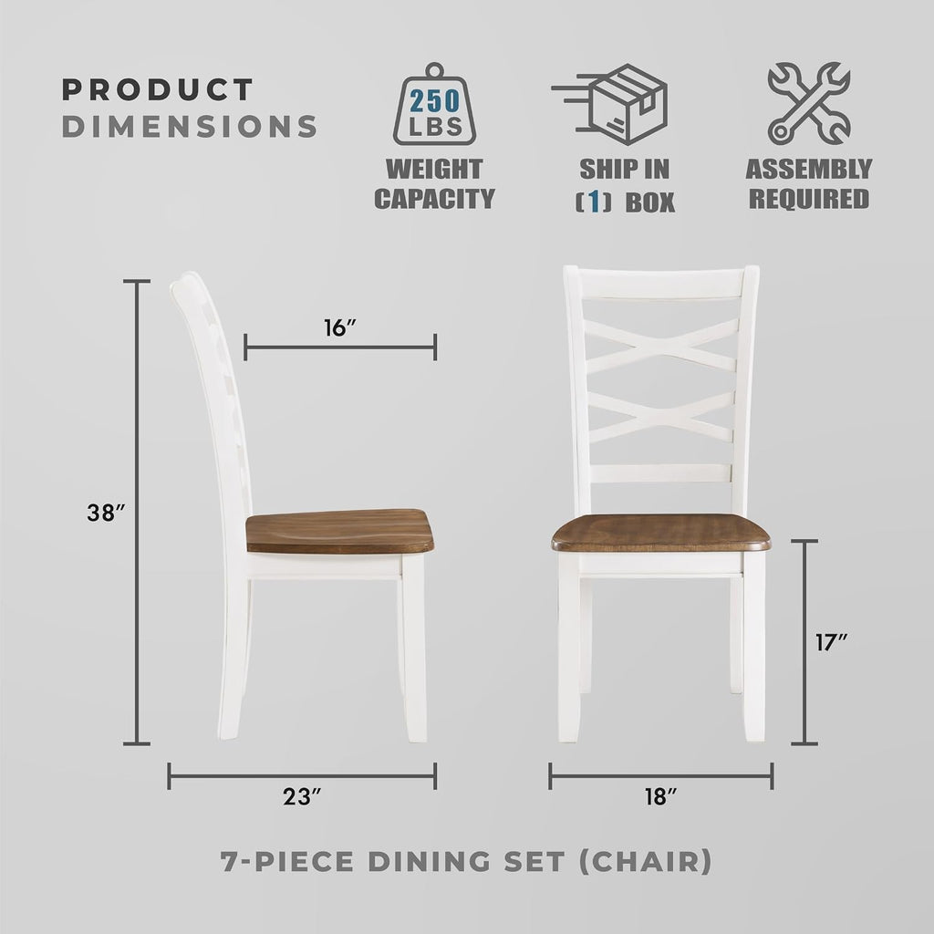 Lexicon Dining Table Set for 6 with Chairs, Wood 7 Piece Farmhouse Dining Room Table and Chairs Set of 6, Cross Back, Easy Assembly Seater for Indoor Home, Dinner, Kitchen, Cherry/White