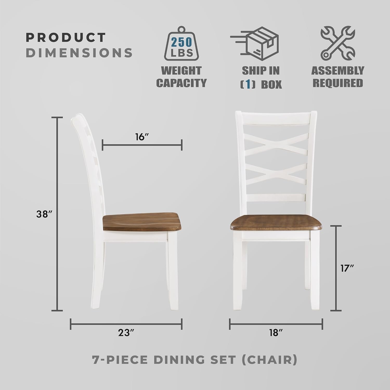 Lexicon Dining Table Set for 6 with Chairs, Wood 7 Piece Farmhouse Dining Room Table and Chairs Set of 6, Cross Back, Easy Assembly Seater for Indoor Home, Dinner, Kitchen, Cherry/White