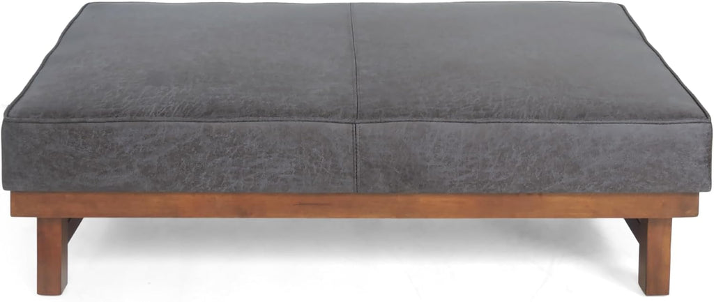 Christopher Knight Home Hillman Microfiber Cocktail Ottoman Bench, Wood Frame Rectangular Upholstered Coffee Table, Living Room/Bedroom/Entryway Sofa Extra Seat, End of Bed Footstool, Dark Gray+Walnut