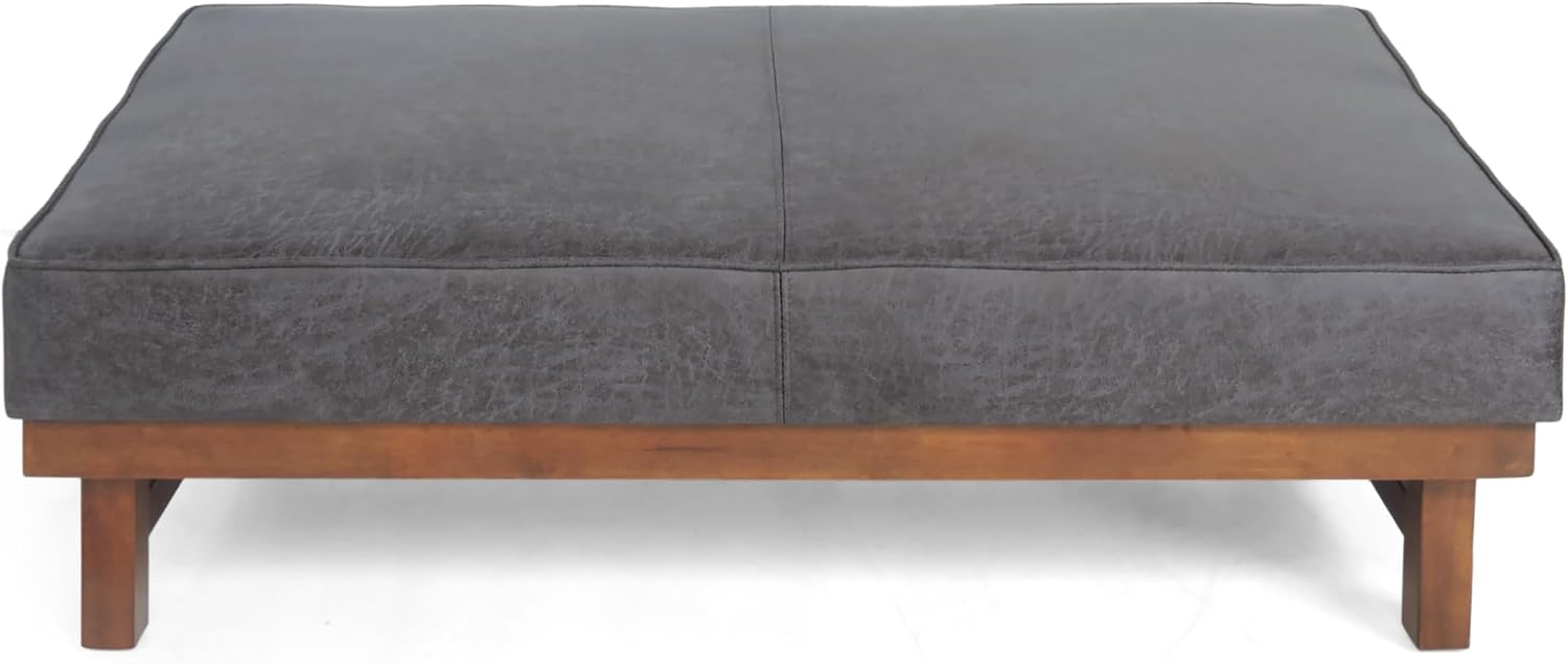 Christopher Knight Home Hillman Microfiber Cocktail Ottoman Bench, Wood Frame Rectangular Upholstered Coffee Table, Living Room/Bedroom/Entryway Sofa Extra Seat, End of Bed Footstool, Dark Gray+Walnut
