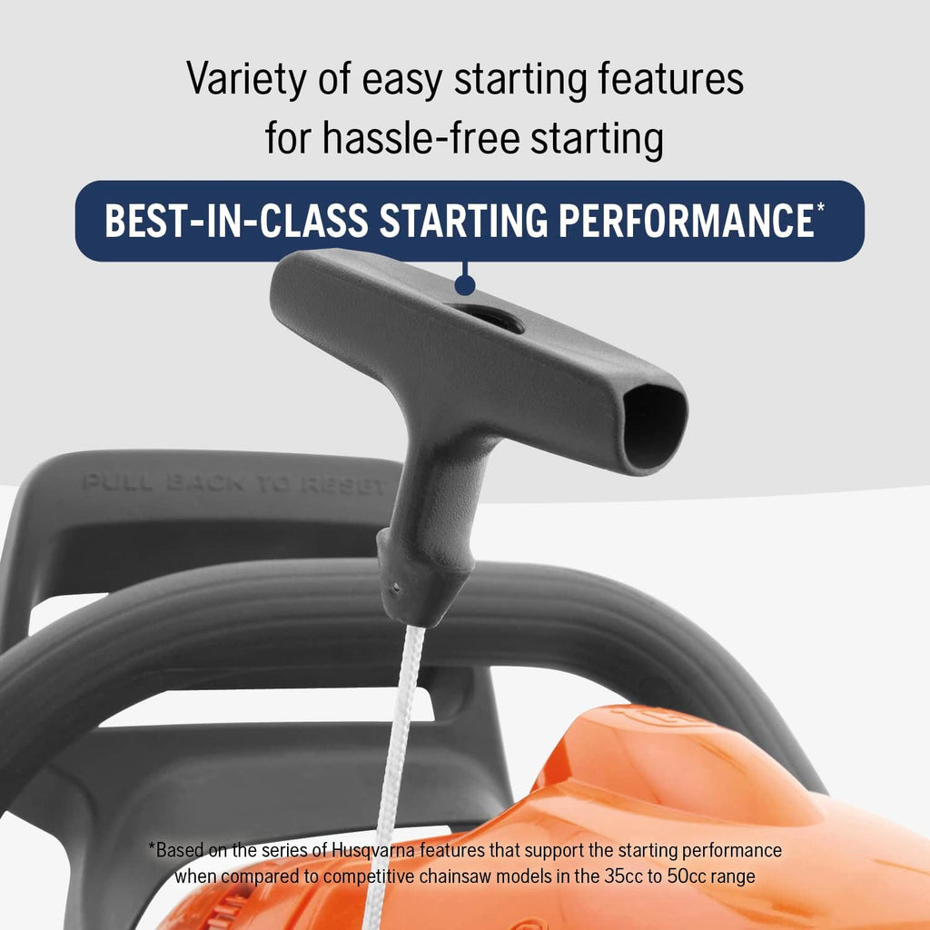Husqvarna 445 Gas Chainsaw, 50-cc 2.8-HP, 2-Cycle X-Torq Engine, 18 Inch Chainsaw with Automatic Oiler, For Wood Cutting and Tree Trimming