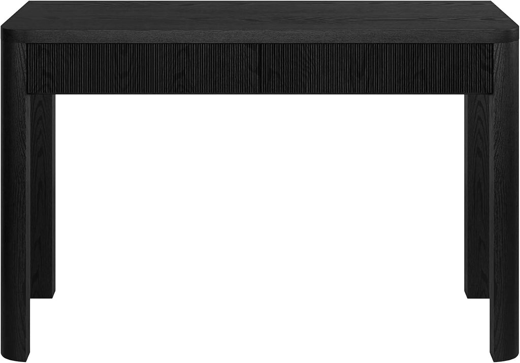 Henn&Hart 48' Fluted Modern Rectangular Wooden Home Office Desk Computer Desk Writing Table with 2 Ribbed Storage Drawers for Bedroom, Living Room, or Home Office, Natural Black