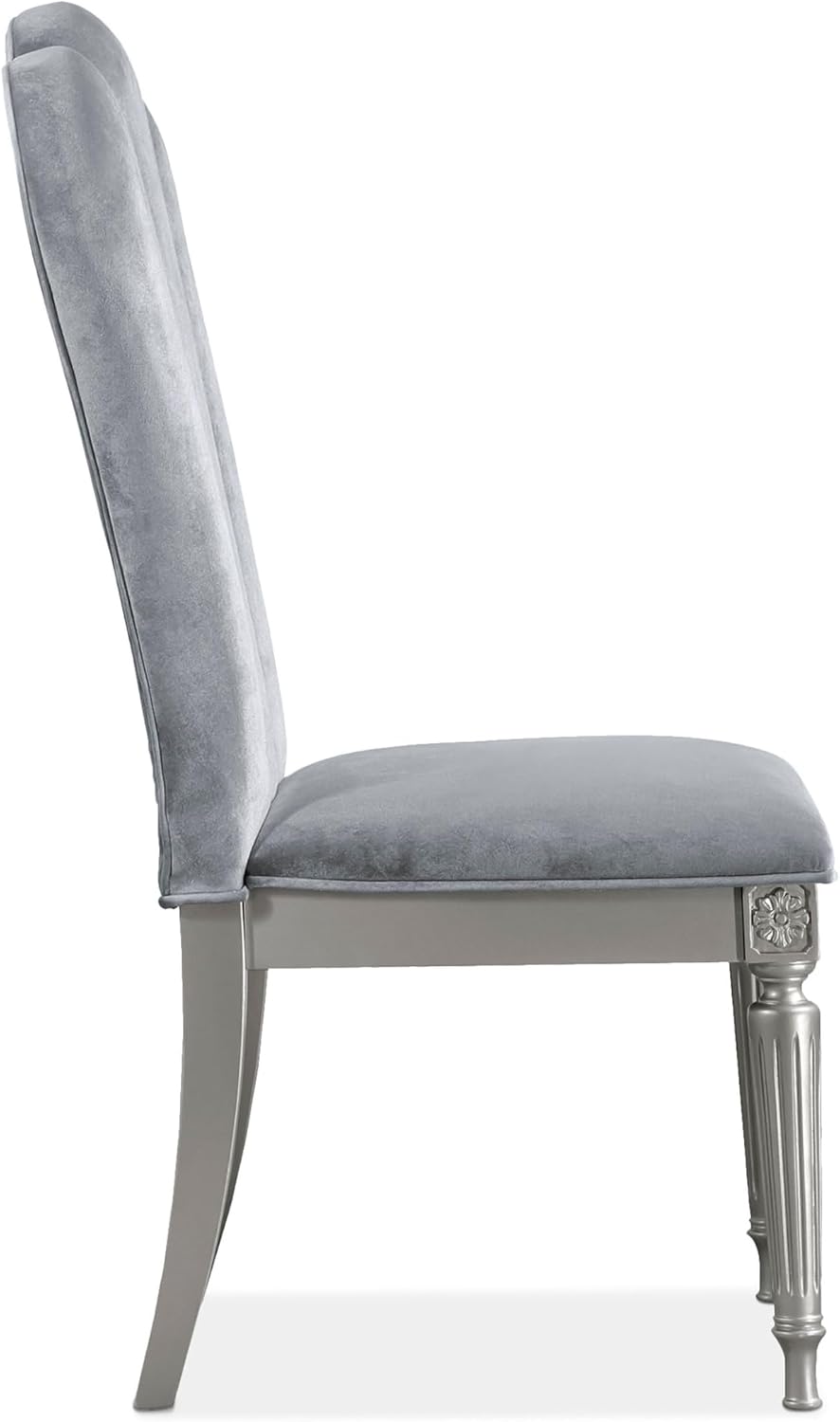 Furniture of America Seabliss Glam Solid Wood 5 Piece Dining Table Set with Upholstered Chairs, Turned Fluted Legs Design, Seats up to 4, for Home, Kitchen, Living Room, Silver
