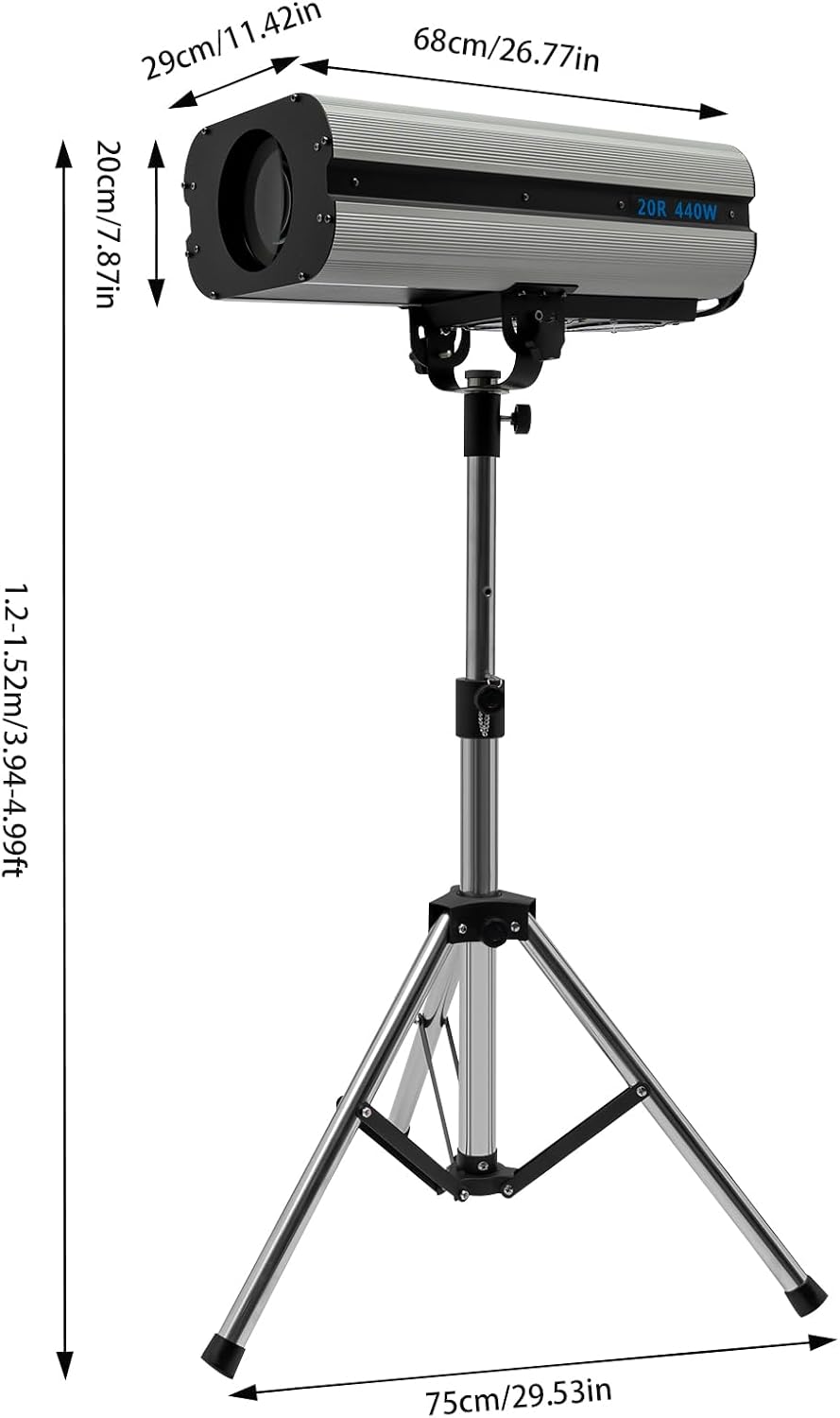 440W Stage Lighting with Tripod, Stage Spotlight with DMX & Manual Control 6 Colors 3 Color Temperatures 3200K-6000K, Follow Spot Light for Wedding DJ Party Theater Concert