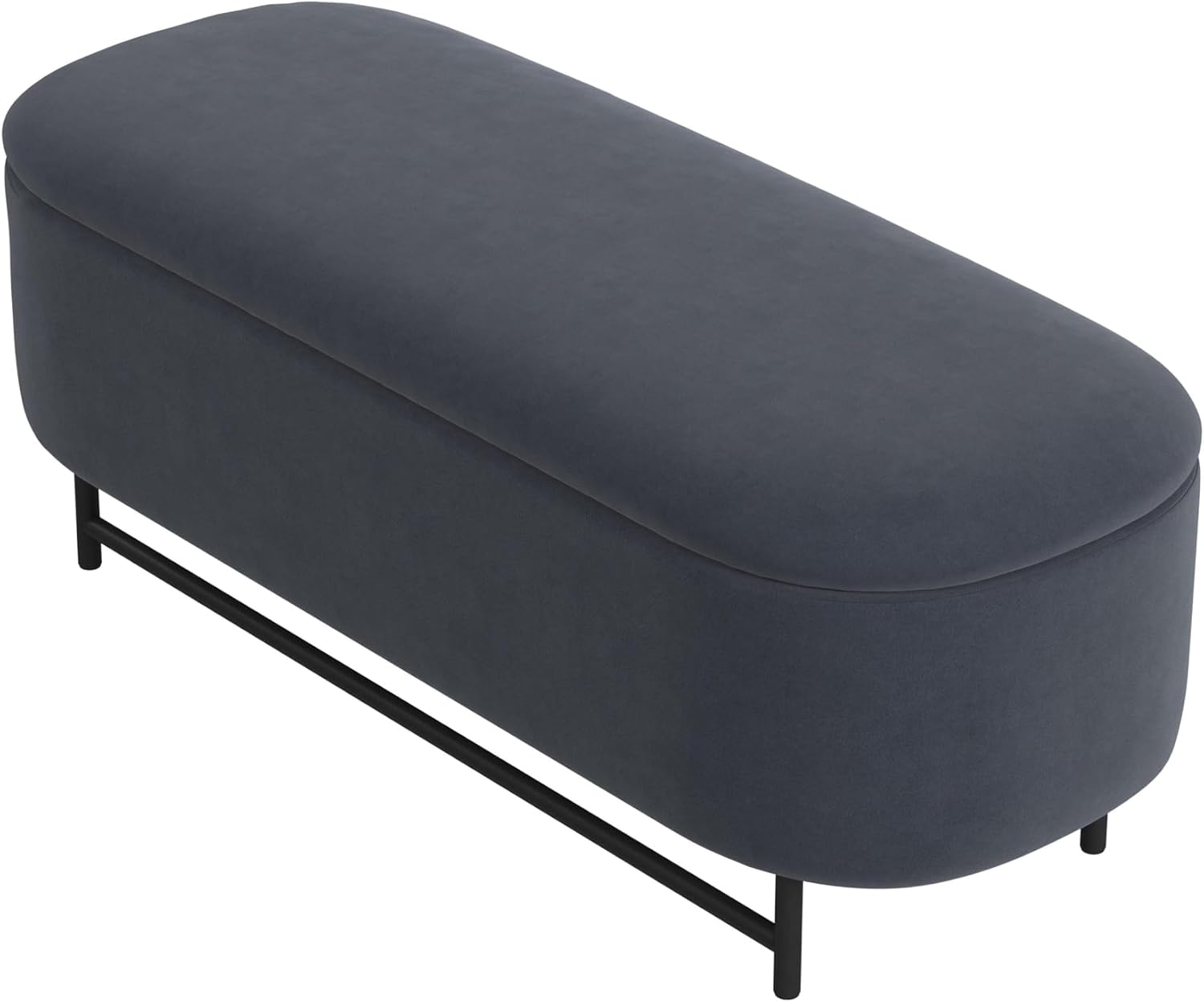 HomePop 46' Ellipse Storage Bench with Metal Legs - Steel Blue Velvet