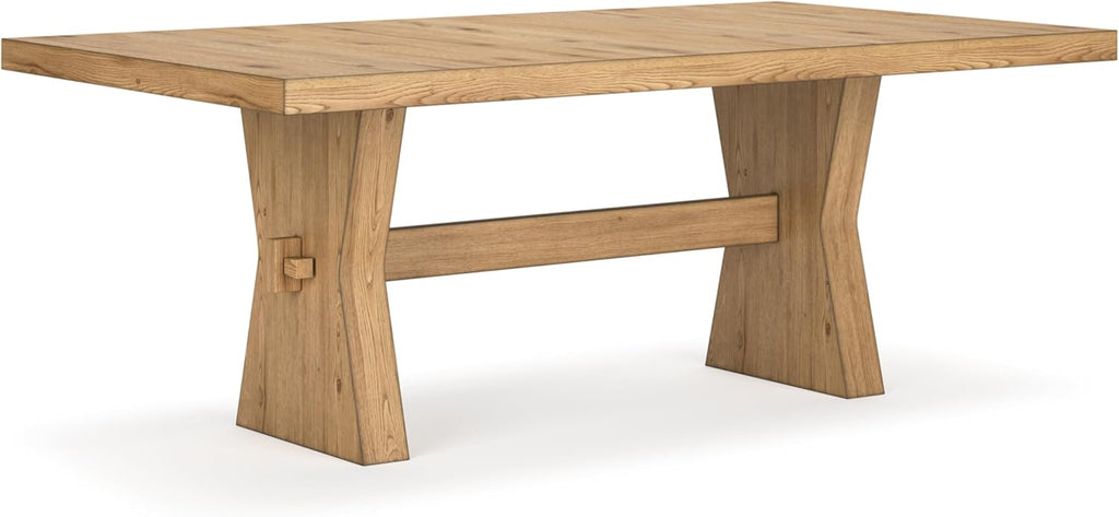 Signature Design by Ashley Galliden Farmhouse Dining Table with Extra-Thick Tabletop and Trestle Base, Light Brown