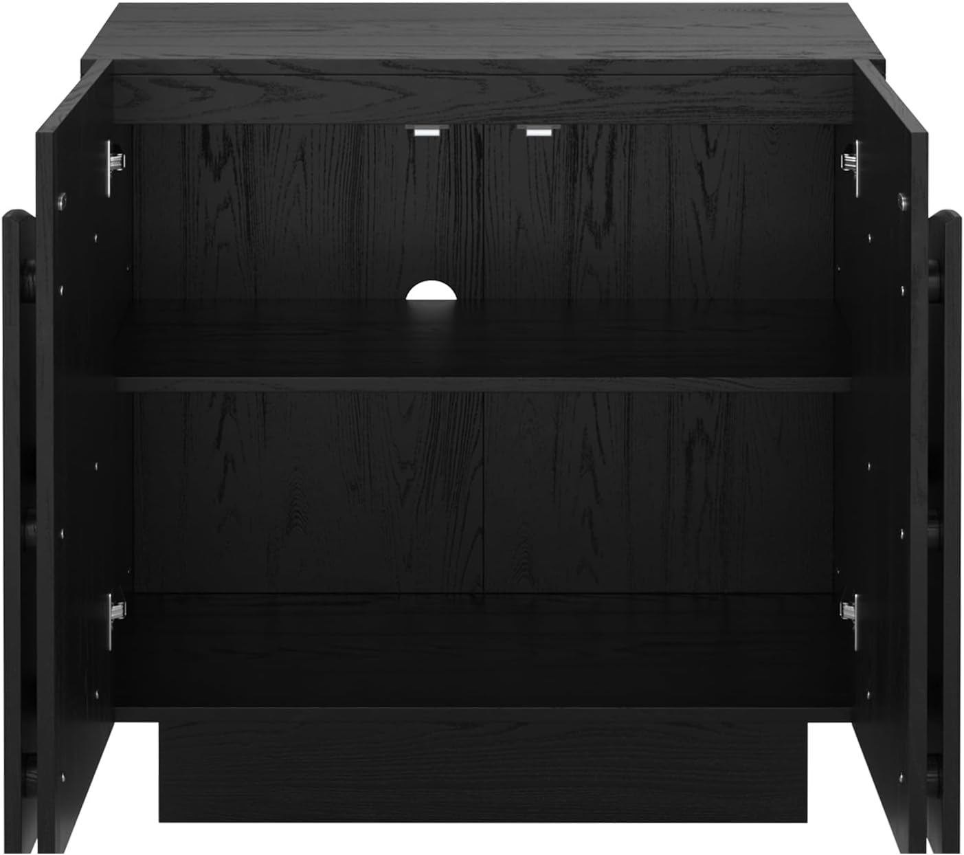 Nathan James Iris Mid-Century Modern Credenza, Black Sideboard Buffet, Living Room Wood Storage Cabinet with Arched Cabinet Doors, Black Credenza Cabinet for Kitchen or Living Room, Black Oak