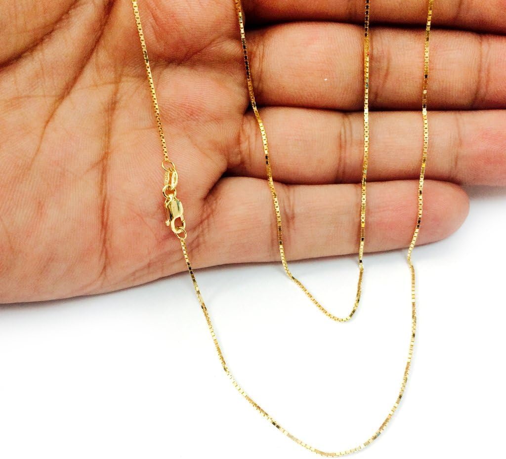Jewelry Affairs 18k Yellow Solid Gold Mirror Box Chain Necklace, 0.8mm