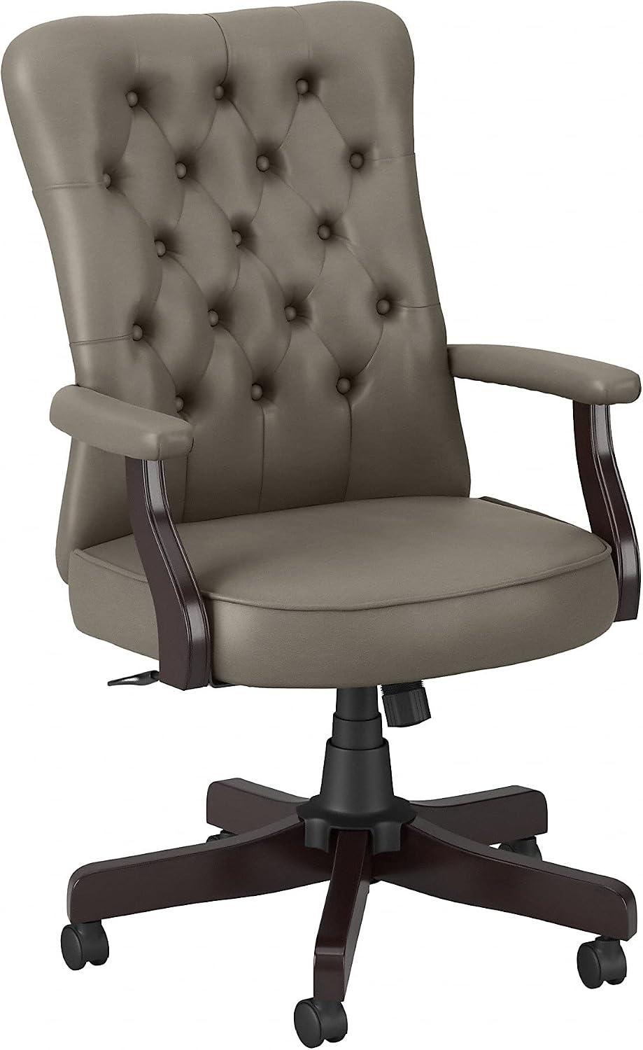 Bush Home Mayfield High Back Tufted Office Chair with Arms in Washed Gray Leather