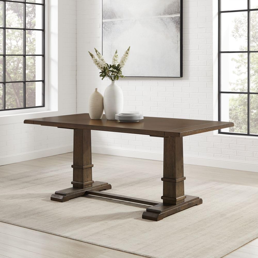 Crosley Furniture Joanna Modern Farmhouse Wood Dining Table, Dark Oak