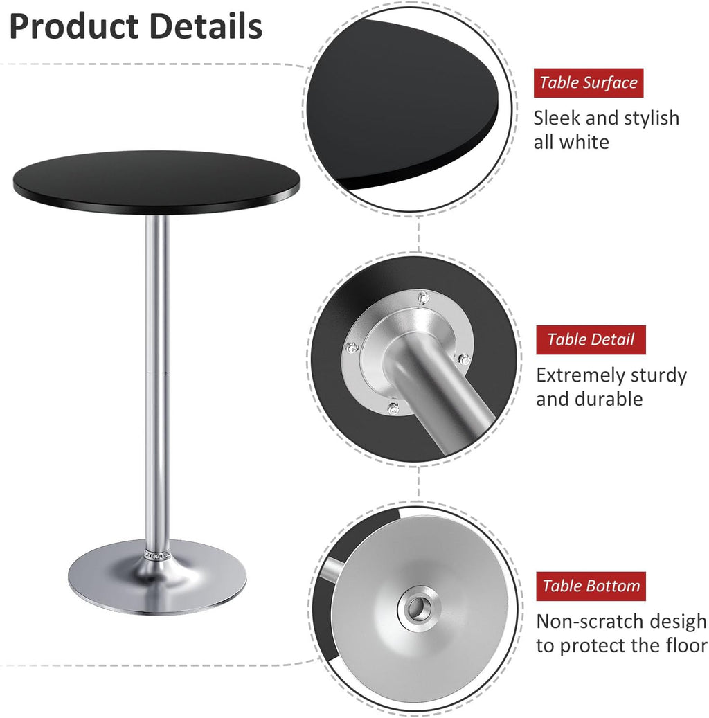 Furmax Bistro Pub Table Round Bar Height Cocktail Table for Home Bar, Round Bar Tables for Party, Dining Room, Living Room and Wedding, Metal Base MDF Top, 40.6 Inch Height (2, Black-2)