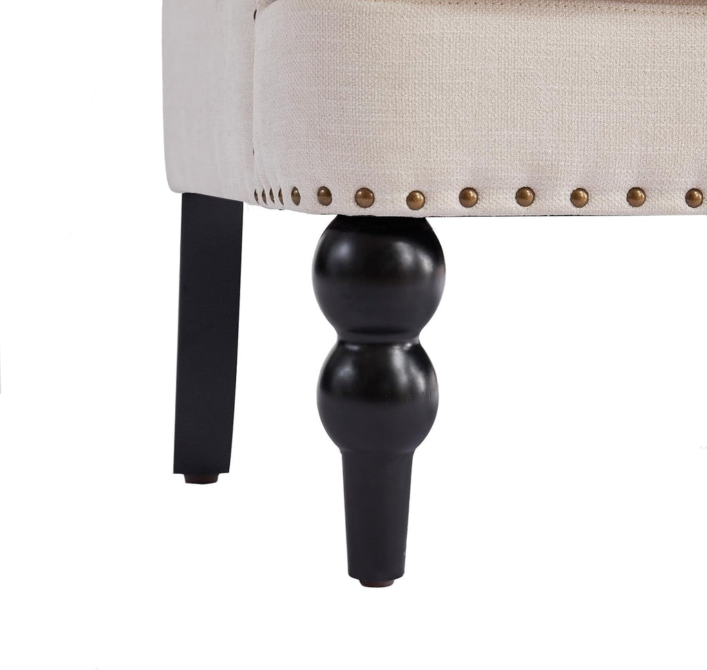 HUIMO Tufted Club Chair Set of 2 with Lumbar Pillow,Accent Chair Upholstered Button Armchair, Linen Fabric Sofa Chairs for Bedroom, Living Room, Mid Century Modern Reading Chair,Beige