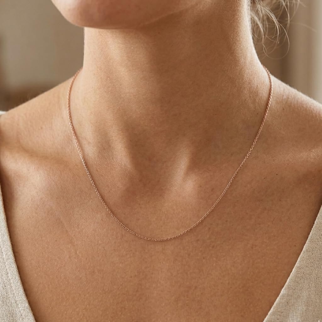 Jewelry Affairs 14k Rose Gold Cable Link Chain Necklace, 1.1mm