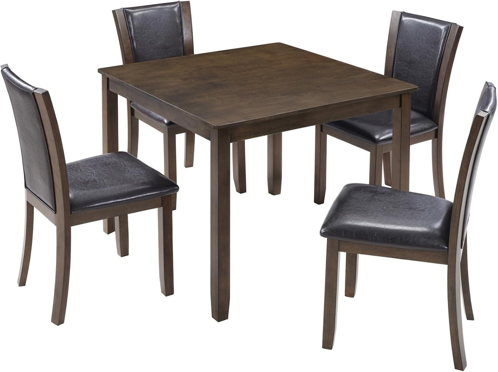 5-Piece Dining Table Set for 4, Kitchen Dining Table with 4 Soft Cushioned Solid Wood Chairs, Ideal for Home or Restaurant Use.(Dark Walnut_Small)