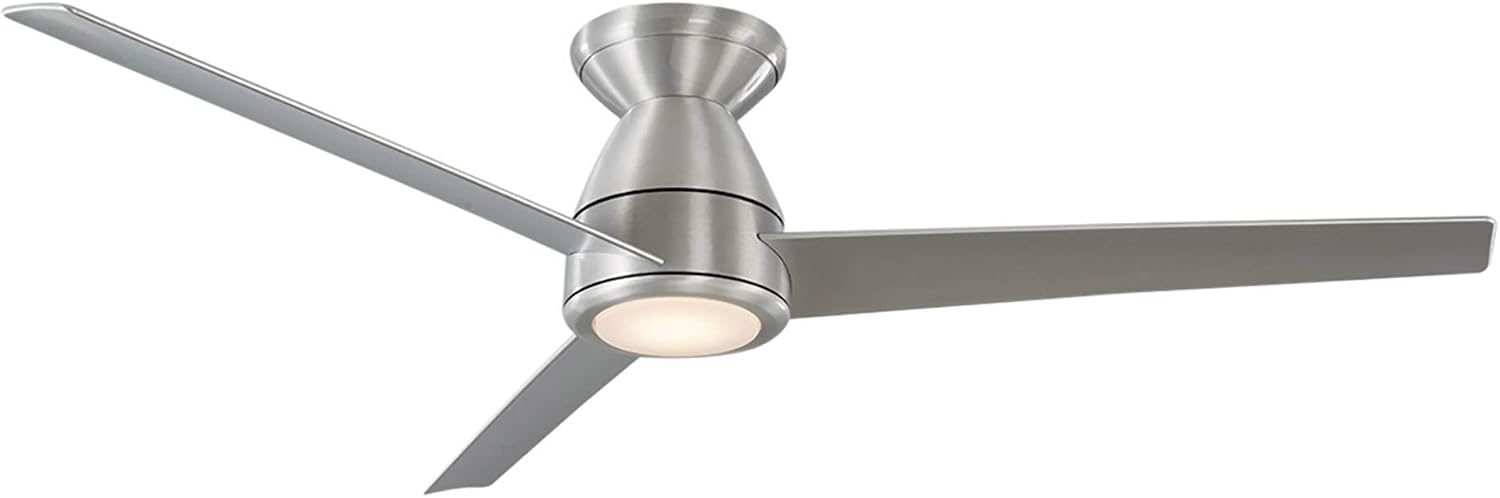 Tip Top Smart Indoor and Outdoor 3-Blade Flush Mount Ceiling Fan 52in Brushed Aluminum with 3500K LED Light Kit and Remote Control worksworks with Alexa and iOS or Android App