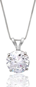 MAX + STONE 14k Gold 8mm Round Solitaire Cubic Zirconia Pendant Necklace for Women with 18 Inch Box Chain