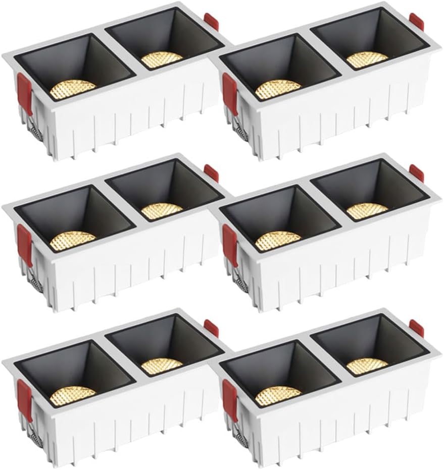 6-Pack Led Embedded Lighting with 2 Heads, 7W/12W Rectangular Can Less Ceiling Spotlight, Indoor Downlight Anti Glare Baffle, CRI 90, for Living Room Corridors, Led Downl-12w-3500K