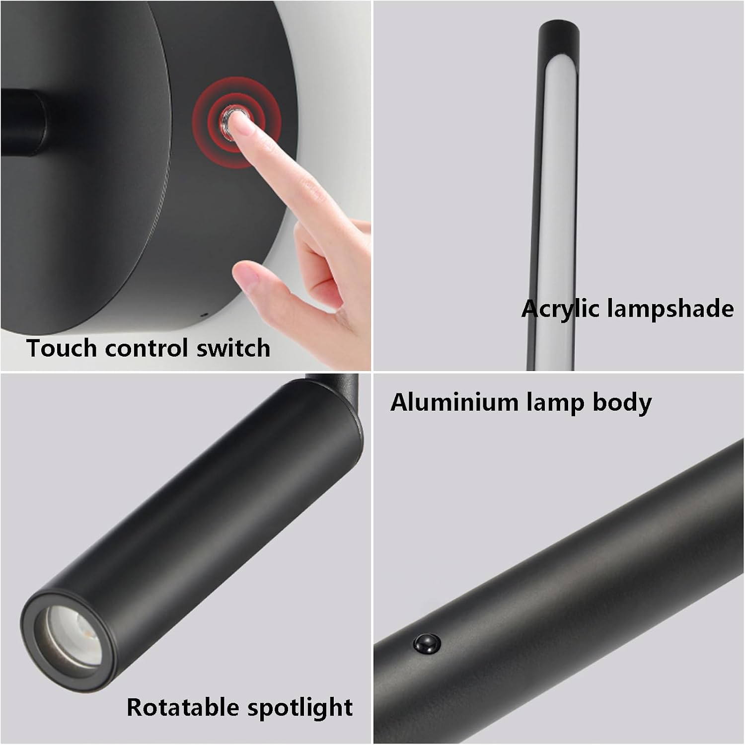 LED Wall Light Indoor with Remote Control Dimming USB Rechargeable Wall Sconce with 90° + 350° Rotation Spotlight Wall Lighting Aluminium for Bedroom Living Room