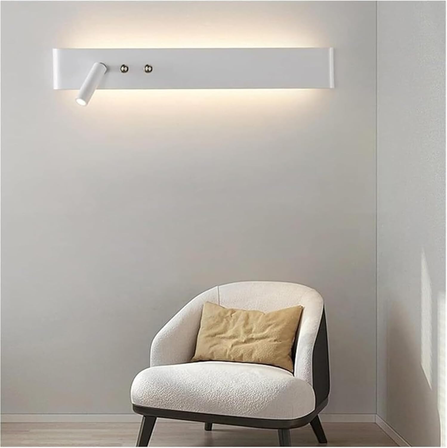 Black and White Modern LED Wall Lamp with Switch for Study Living Room Bedroom and Indoor Aisle with Spotlight and Chaner Function(White 122cm)