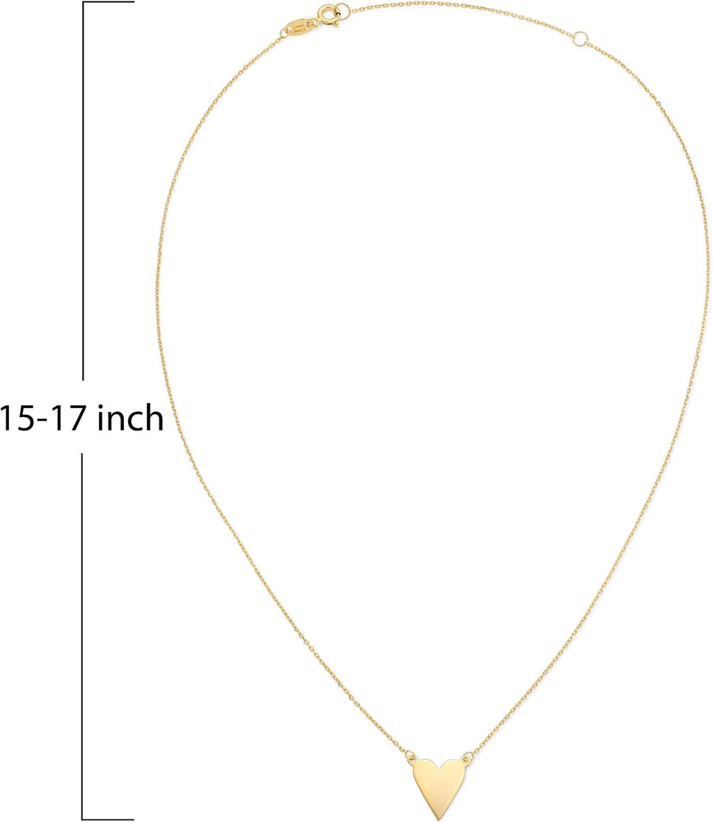 Amanda Rose Collection 10K & 14K Yellow Gold Heart Pendant Necklace for Women, Adjustable 15–17 Inch Cable Chain