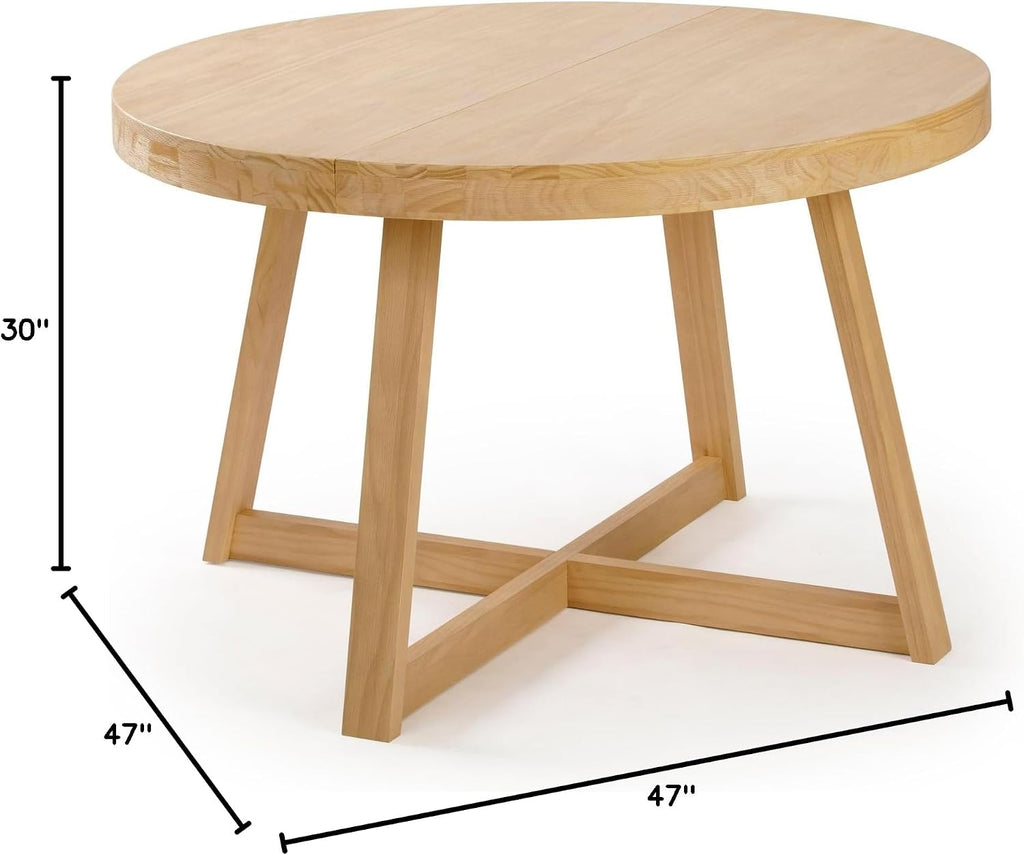 Plank+Beam Round Dining Table, 47 Inch Solid Wood Kitchen Table, Farmhouse Round Table for 4, Small Dinette Table, Blonde Wirebrush
