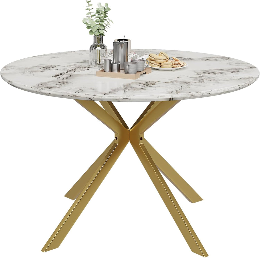 ALBAD 46.4' Round Dining Table, Mid Century Modern Round Dining Room Table for 4-6 with Metal Legs, Easy Assembly Coffee Table, Space-Saving Design for Kitchen and Dining Room