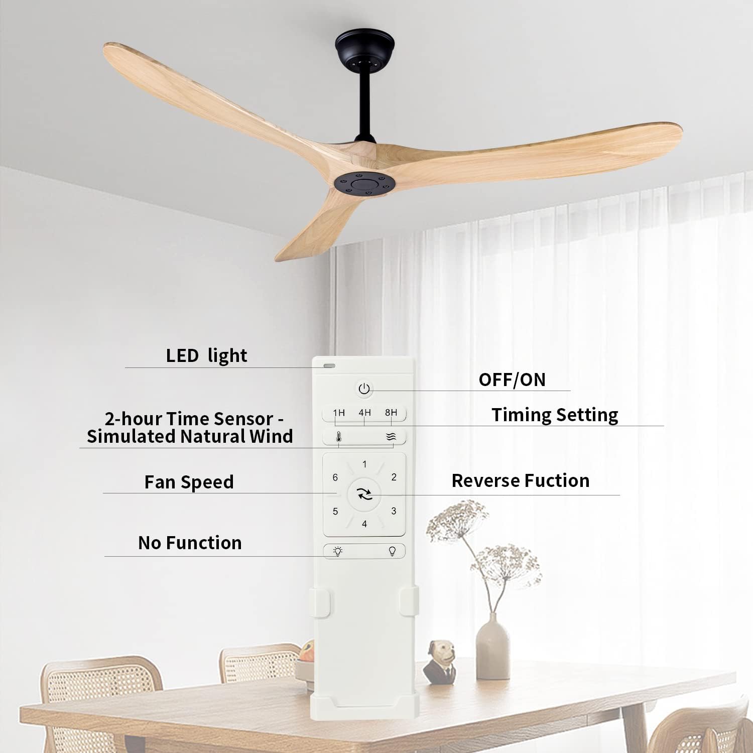 60' Modern Ceiling Fan, Bedroom Fan With Remote Control, 2 Downrods, Reversible DC Motor 27W Quiet Energy Saving