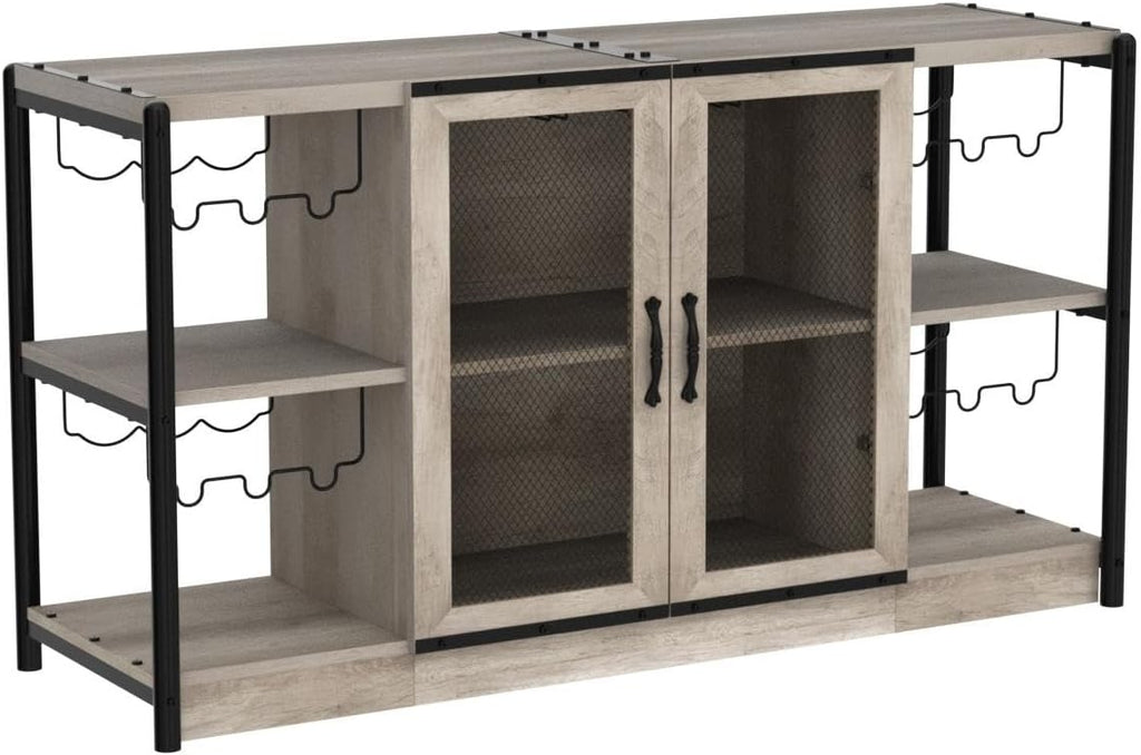 GAOMON Wine Bar Cabinet, Liquor Cabinet for Liquor and Glasses, Industrial Bars & Wine Cabinets with Storage and Wine Rack, Home Bar Furniture for Dining Room, Living Room, Kitchen (Grey)