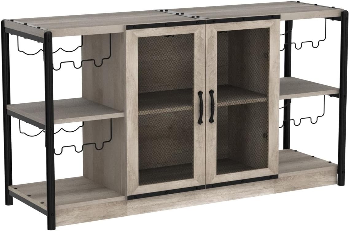 GAOMON Wine Bar Cabinet, Liquor Cabinet for Liquor and Glasses, Industrial Bars & Wine Cabinets with Storage and Wine Rack, Home Bar Furniture for Dining Room, Living Room, Kitchen (Grey)