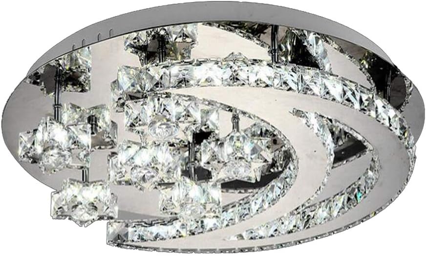 Modern Crystal Dimmable Ceiling Light with Stars and Moon Chandelier Remote Controlled for Living Room Bedroom Dining Room Corridor Balcony Indoor Lighting Spotlight