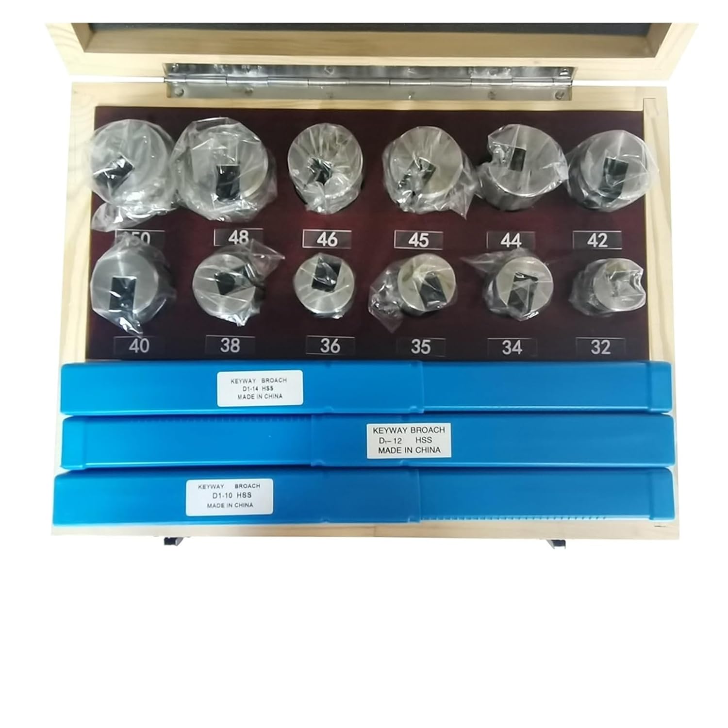 Push Type Keyway broaches 21pcs Broach Tool Set 10mm 12mm 14mm Broaches 32-50 Bushings Shims HSS Cutting Tools for CNC Machine