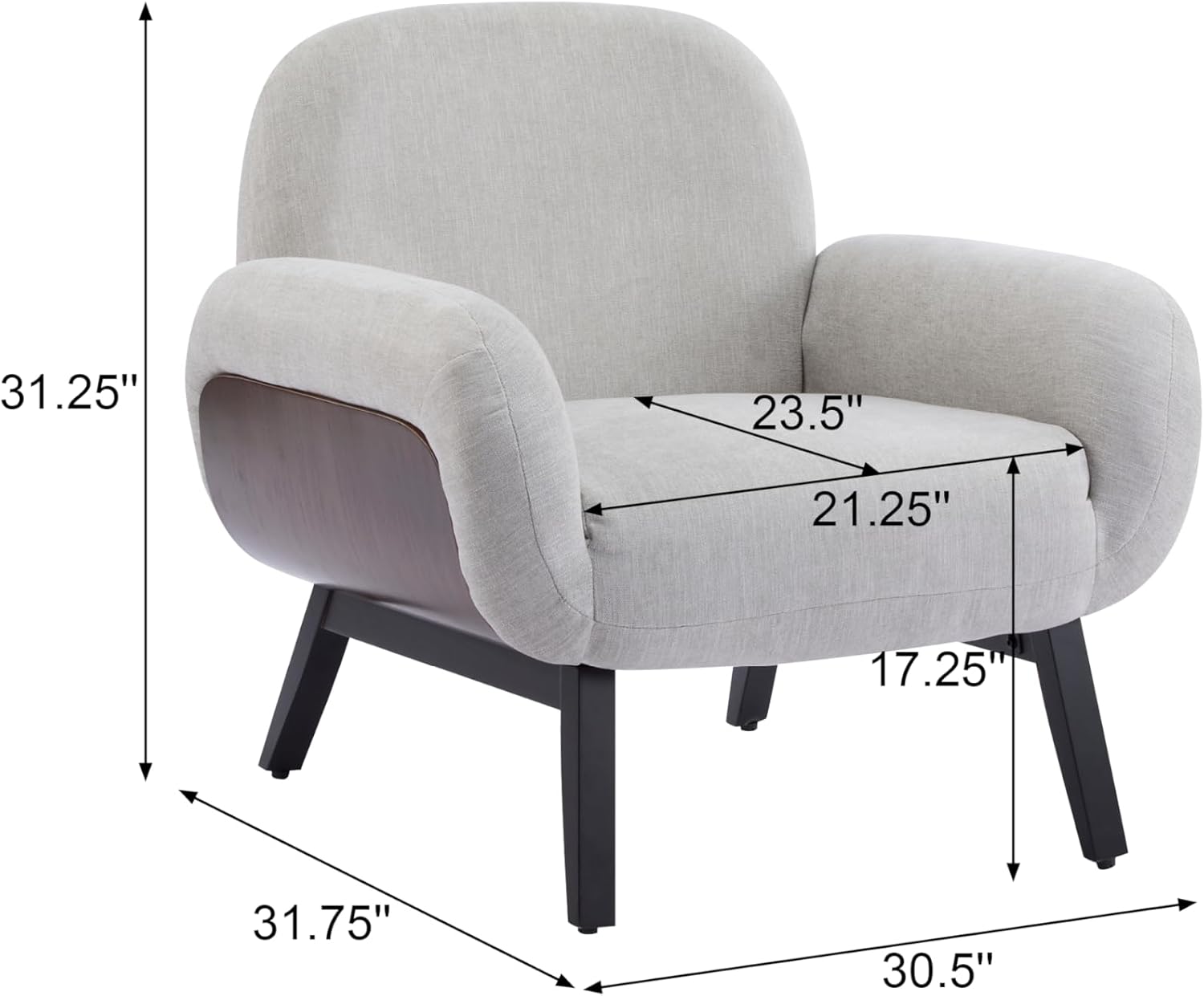 Christopher Knight Home Audrey Modern Fabric Upholstered Accent Chair, Living Room Low Profile Fabric Armchair, Wooden Comfy Reading Chair, Soft Seating Single Lounge Sofa, Light Grey