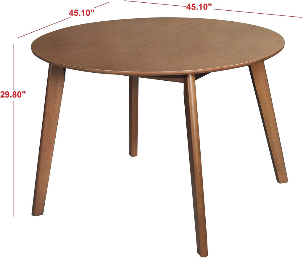 HOME DESIGN Lubec 5-Piece Modern Dining Set – Round Wooden Table & 4 Upholstered Linen Chairs, Curved Backrests, Compact Dining Room Furniture for Kitchen, Apartment, Brown/Gray