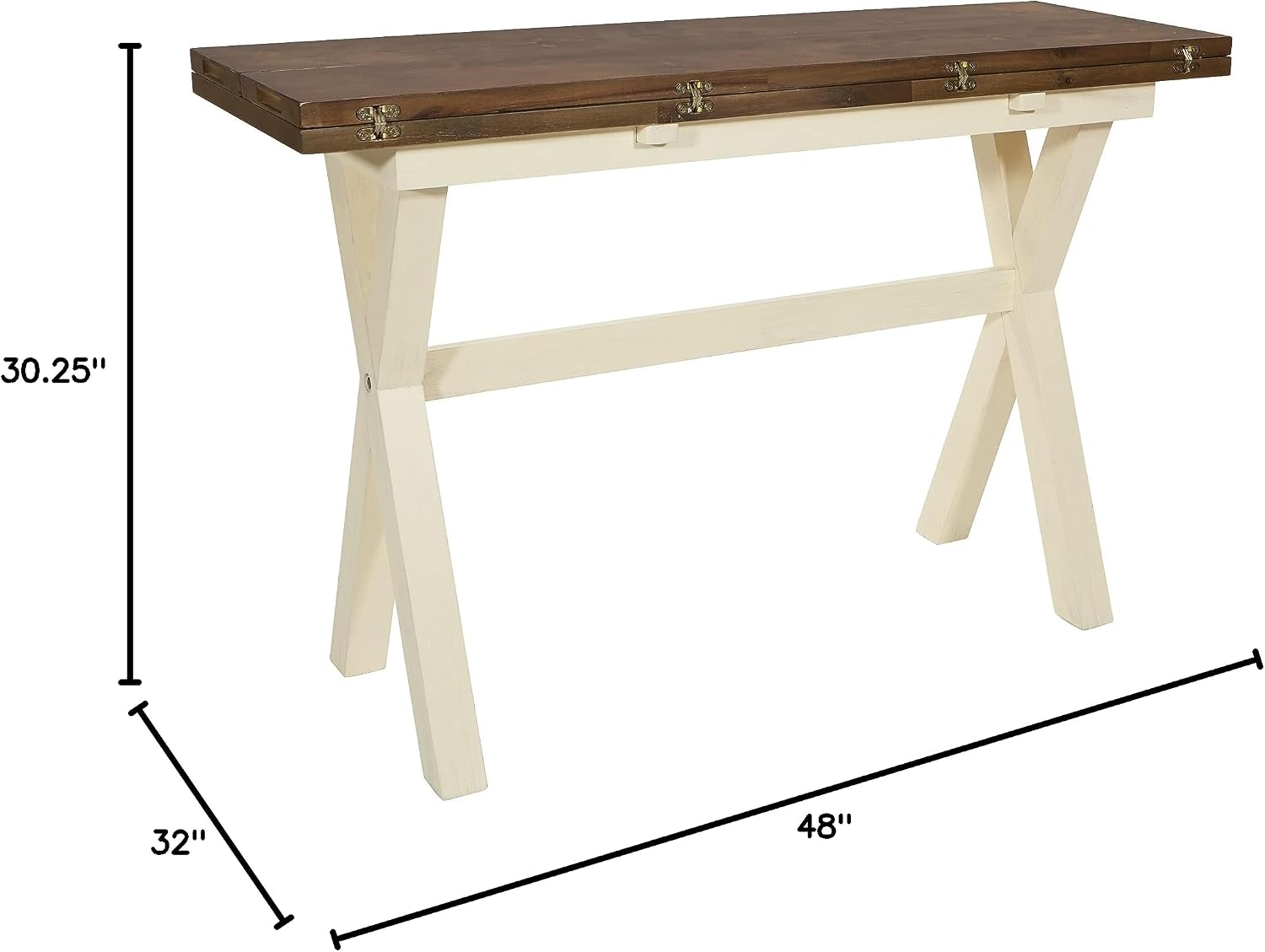 OSP Home Furnishings Albury Farmhouse-Style Flip Top Table with Two-Tone Finish, Antique White Base and Wood Stain Top