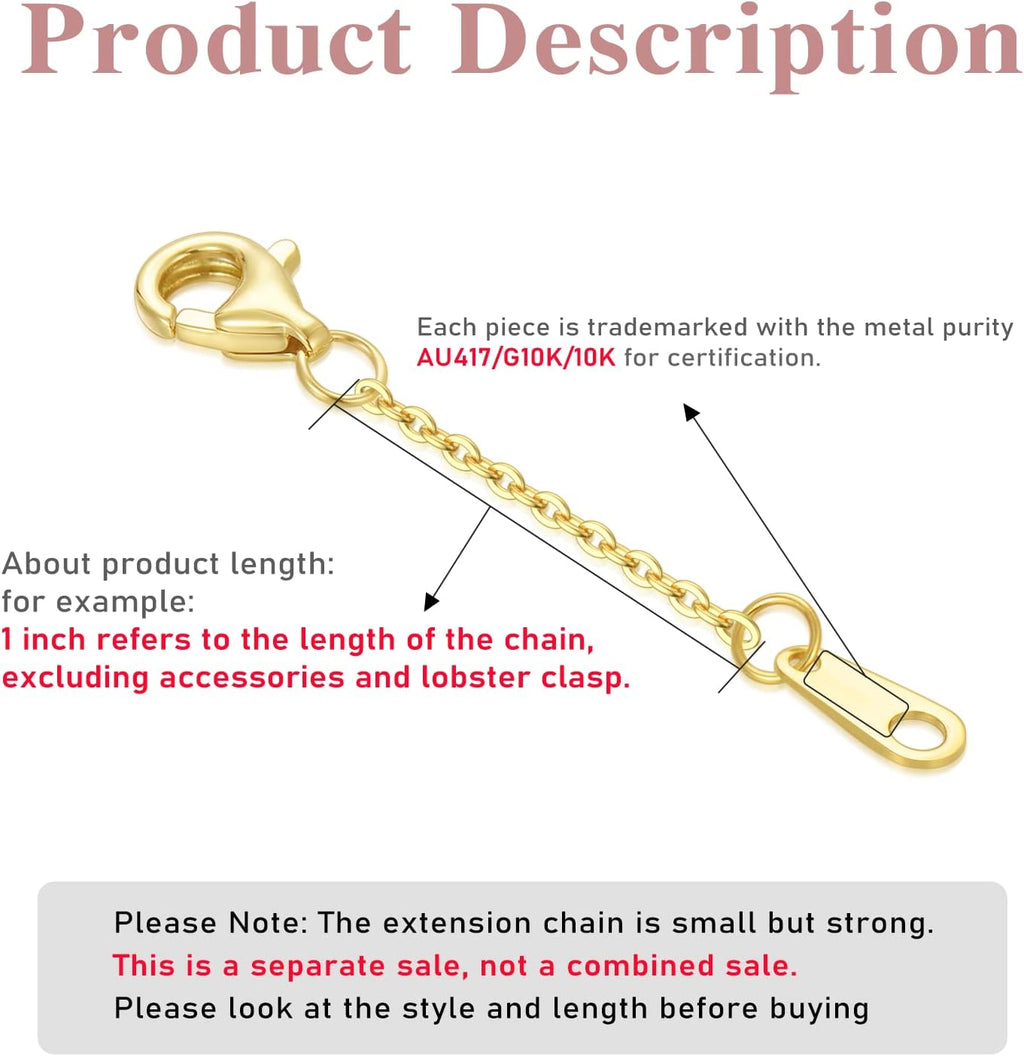 10k 14k Real Gold 1'/1.5'/2'/2.5'/3'/4'/5' Necklace Extender, Necklace Bracelet Extender Chain, Durable Gold Extender Chain, Adjustable Extension Chain for Necklace Bracelet Anklet