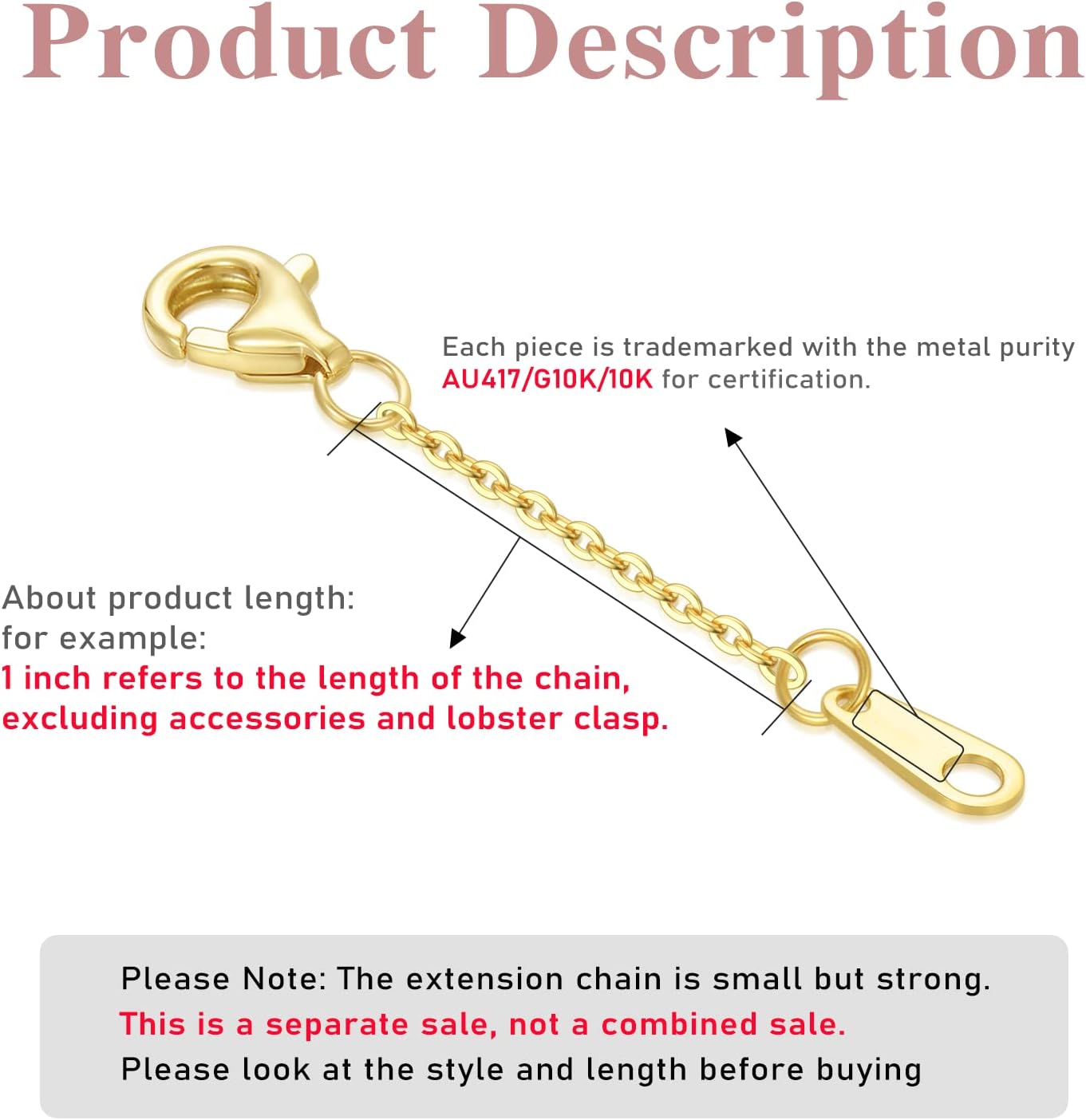 10k 14k Real Gold 1'/1.5'/2'/2.5'/3'/4'/5' Necklace Extender, Necklace Bracelet Extender Chain, Durable Gold Extender Chain, Adjustable Extension Chain for Necklace Bracelet Anklet