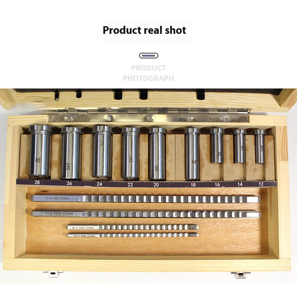 Machinery Keyway Tools, 18Pcs Push Type Keyway Broaches Industrial Tools, Broach Set 4/5/6/8mm Broaches, 4 Pcs Broach 9 Guide Sleeve 5 Gaskets, Metric Size Broaching Cutter Collared Bushing