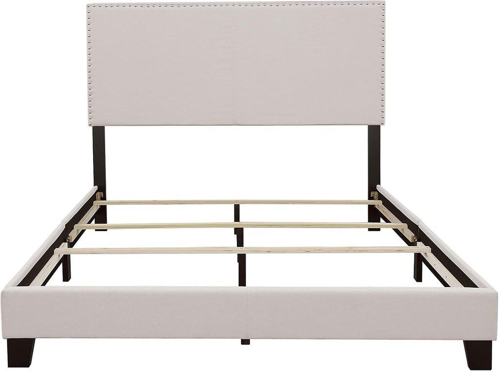 Coaster Home Furnishings - Boyd - Wood - Upholstered Panel Bed with Chrome Nailhead Trim, Open Frame and Transitional Design - Bedroom - Full Size - Ivory - 350051F
