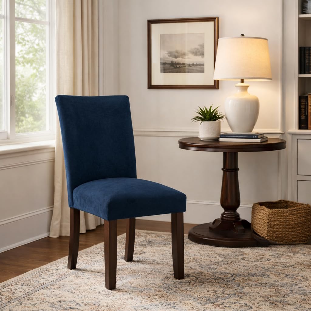 HomePop Parsons Classic Upholstered Accent Dining Chair, Set of 2, Navy Velvet