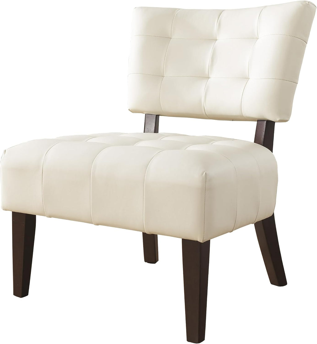 Roundhill Furniture Movile Blended Leather Tufted Accent Chair with Oversized Seating, Ivory