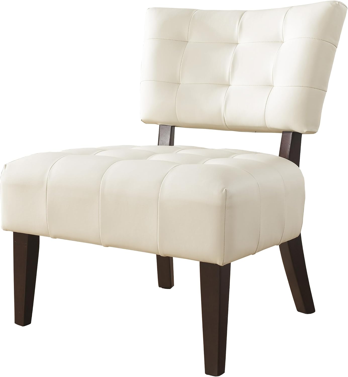 Roundhill Furniture Movile Blended Leather Tufted Accent Chair with Oversized Seating, Ivory