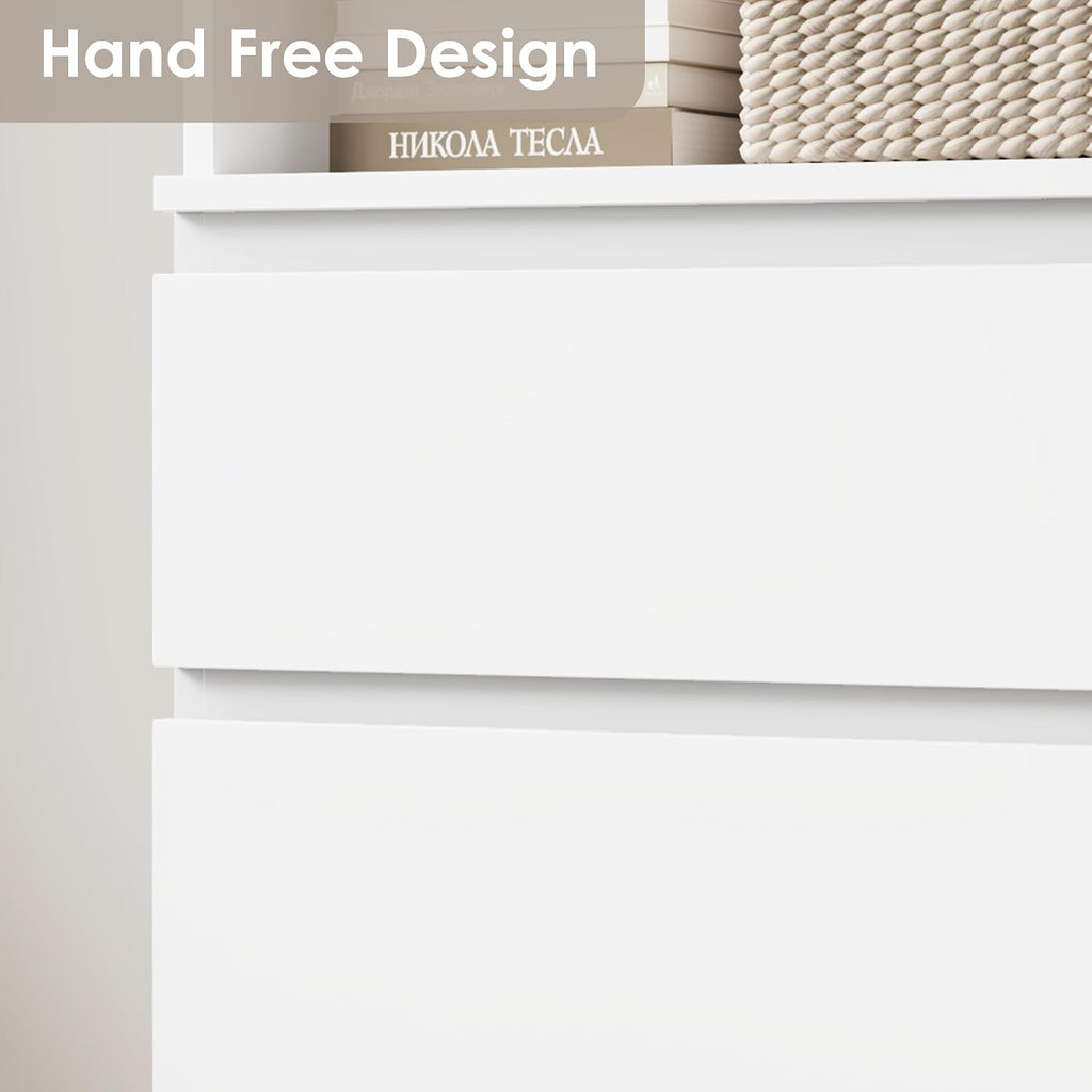 GarveeHome 70 in Bookcase with Drawers, Tall Bookshelf Farmhouse Bookcases Wooden Deep Bookshelves Storage Cabinet Organizer for Living Room, Study, Kitchen, Home Office(A-White)