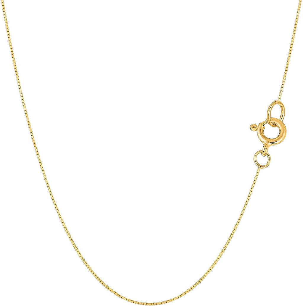 Jewelry Affairs 14k Real Solid Gold Mirror Box Chain Necklace, 0.45mm