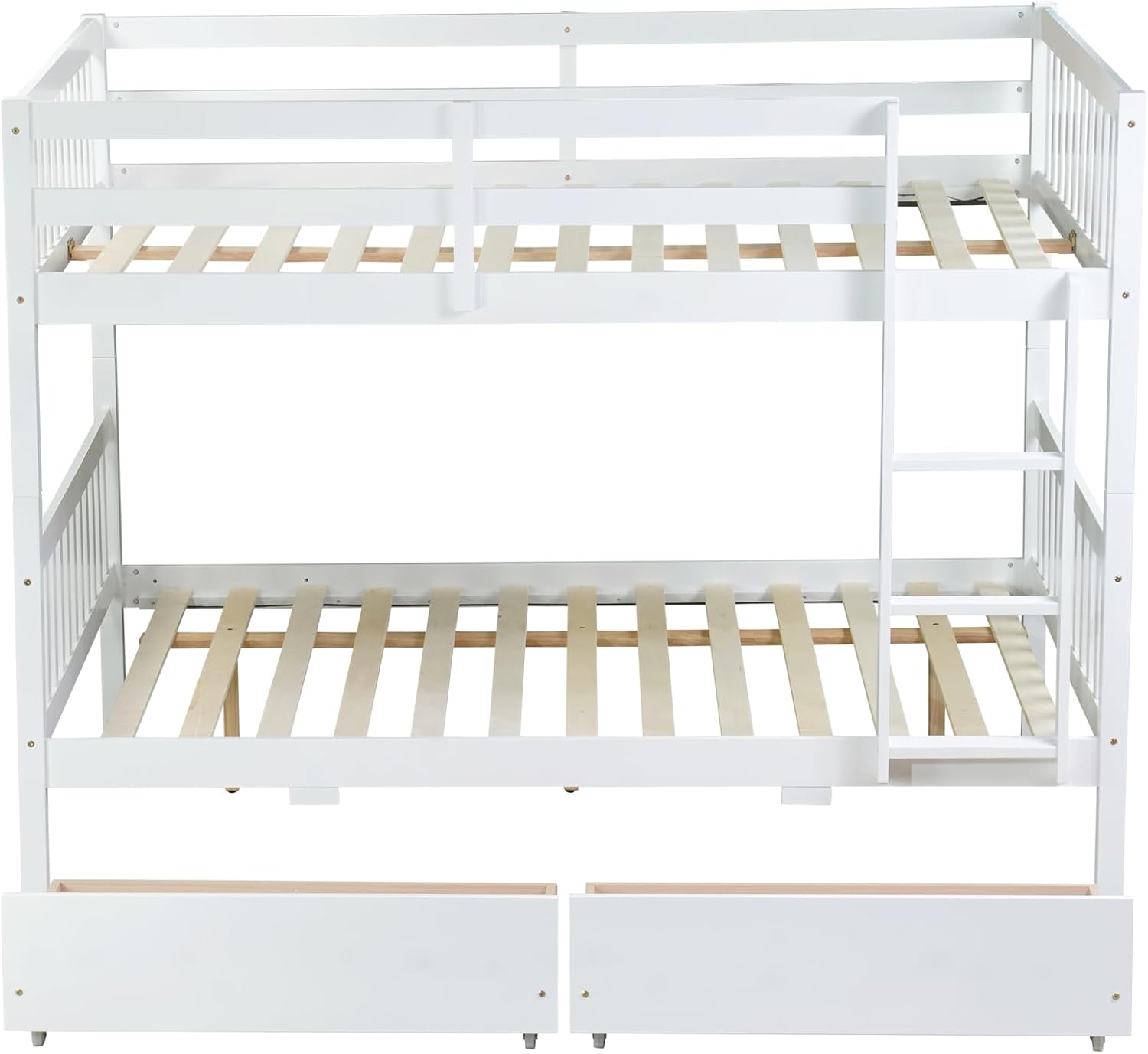 PVWIIK Full Over Full Wood Bunk Bed with 2 Drawers & Ladder for Adult Teenagers Kids Bedroom Dorm Guest Room,Convertible into 2 Full Beds Frame/Under Bed Space/No Box Spring Required,White
