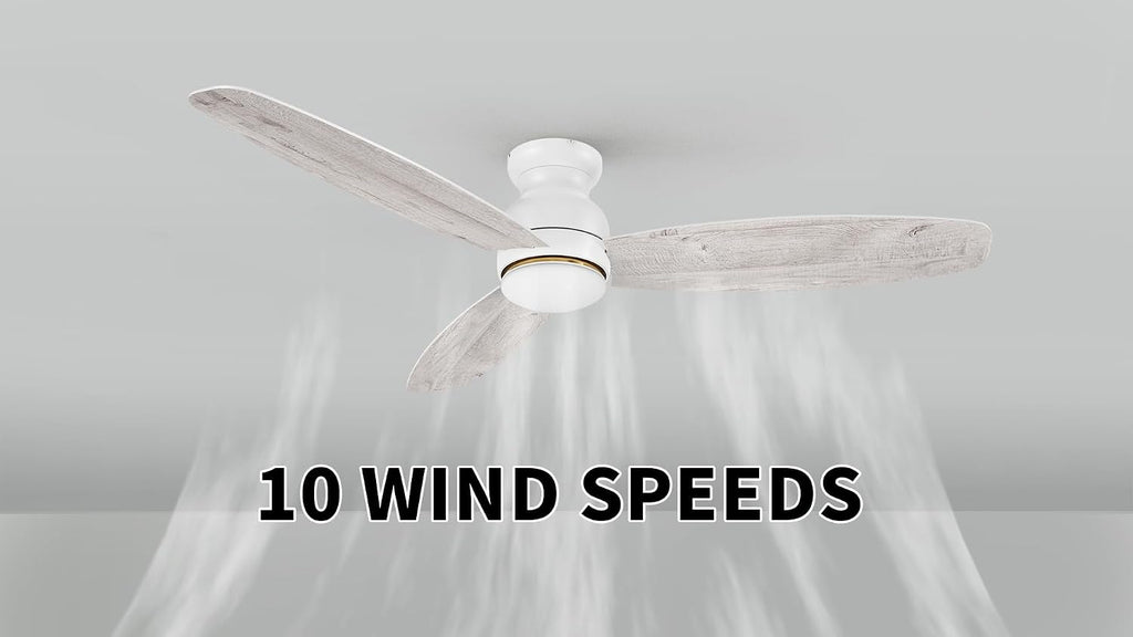 Carro 60 Inches White Ceiling Fan with Light Flush Mount, DC 10 Speeds Silent Ceiling Fan with Remote, 3 Dual Finish Blades, 3 Light Colors Dimmable, for Living Room, Bedroom